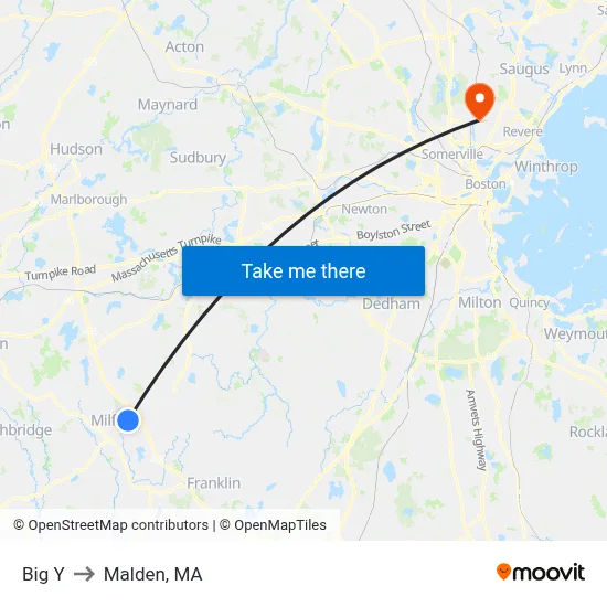 Big Y to Malden, MA map