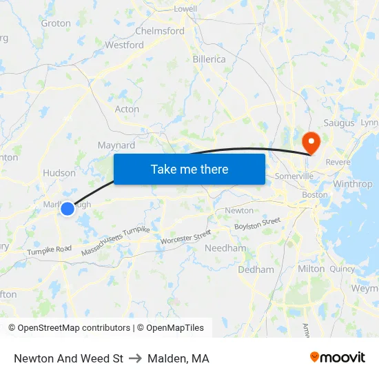 Newton And Weed St to Malden, MA map