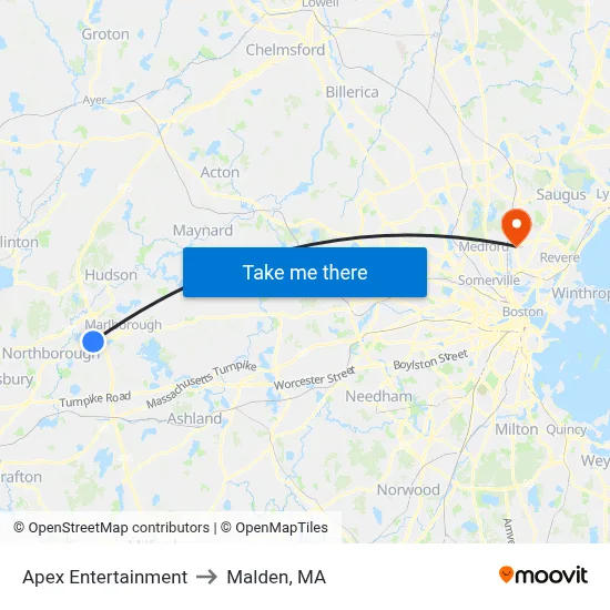 Apex Entertainment to Malden, MA map
