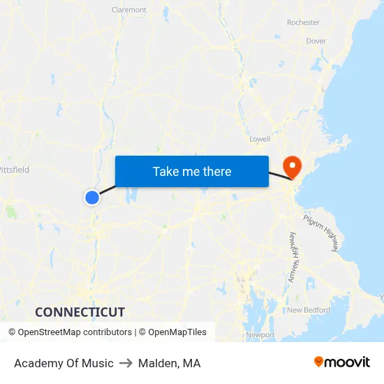 Academy Of Music to Malden, MA map