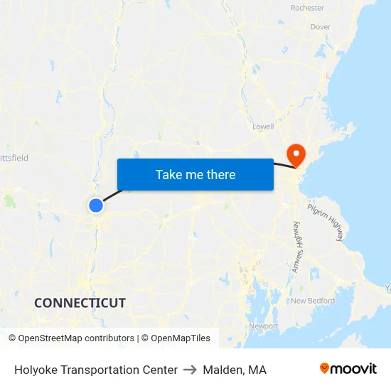 Holyoke Transportation Center to Malden, MA map