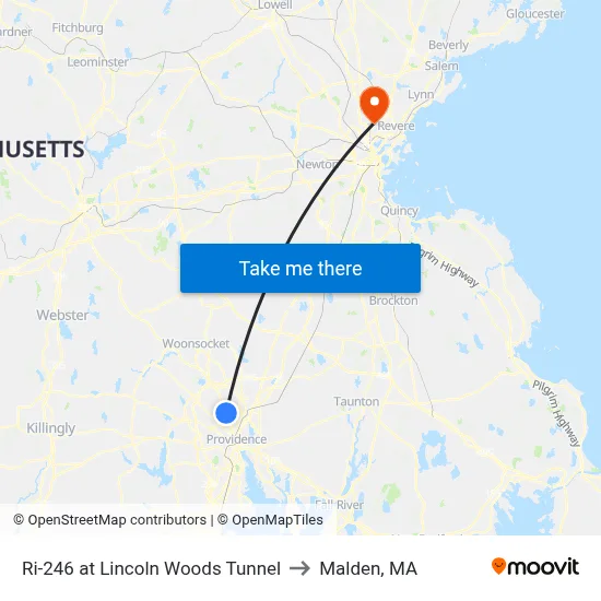Ri-246 at Lincoln Woods Tunnel to Malden, MA map