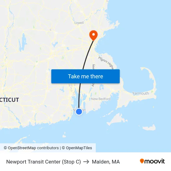 Newport Transit Center (Stop C) to Malden, MA map
