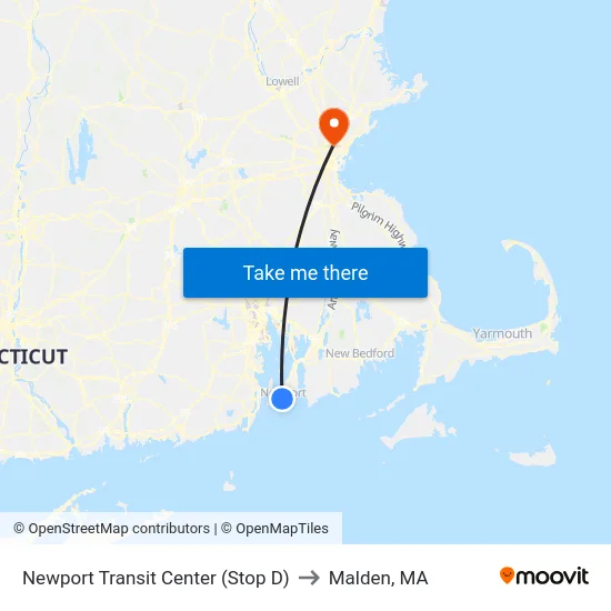 Newport Transit Center (Stop D) to Malden, MA map