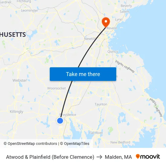 Atwood & Plainfield (Before Clemence) to Malden, MA map