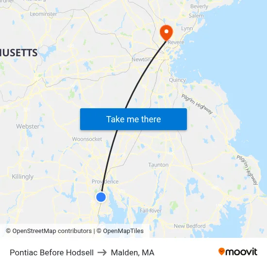 Pontiac Before Hodsell to Malden, MA map