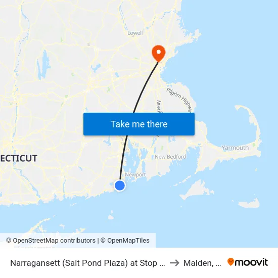 Narragansett (Salt Pond Plaza) at Stop & Shop to Malden, MA map