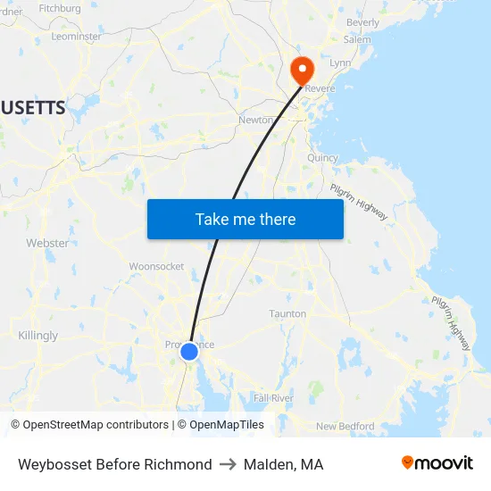 Weybosset Before Richmond to Malden, MA map