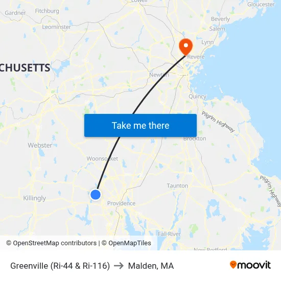 Greenville (Ri-44 & Ri-116) to Malden, MA map