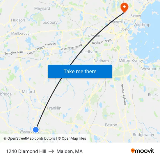 1240 Diamond Hill to Malden, MA map