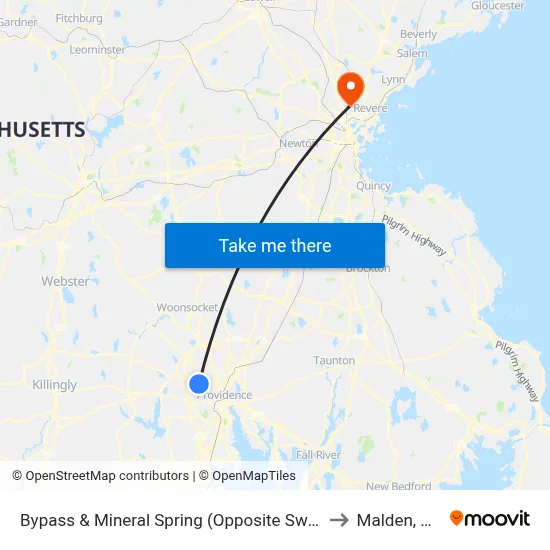 Bypass & Mineral Spring (Opposite Sweet) to Malden, MA map