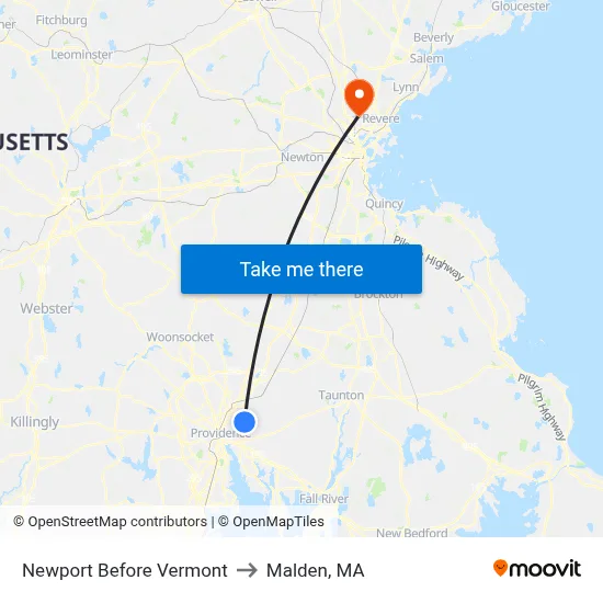Newport Before Vermont to Malden, MA map