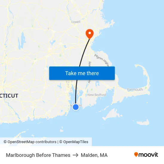 Marlborough Before Thames to Malden, MA map