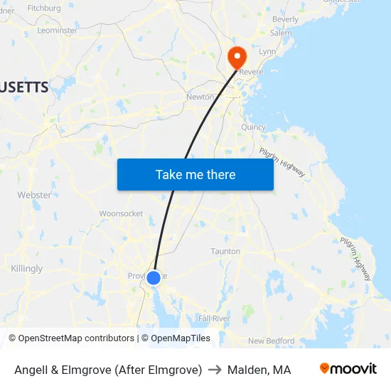 Angell & Elmgrove (After Elmgrove) to Malden, MA map