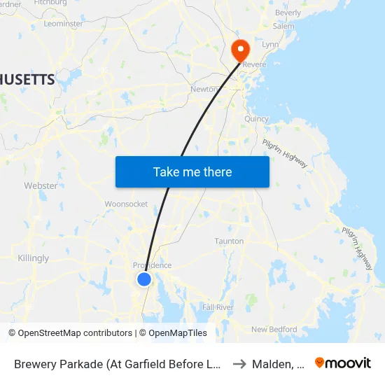 Brewery Parkade (At Garfield Before Lowe'S) to Malden, MA map