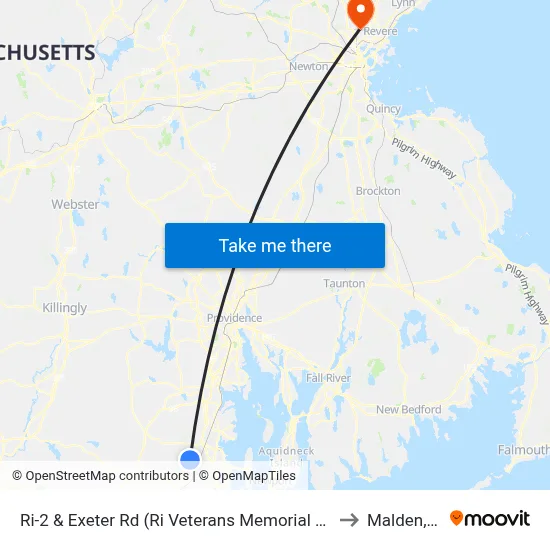 Ri-2 & Exeter Rd (Ri Veterans Memorial Cemetery) to Malden, MA map