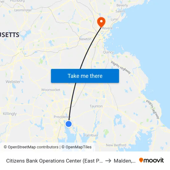 Citizens Bank Operations Center (East Providence) to Malden, MA map