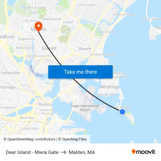 Deer Island - Mwra Gate to Malden, MA map