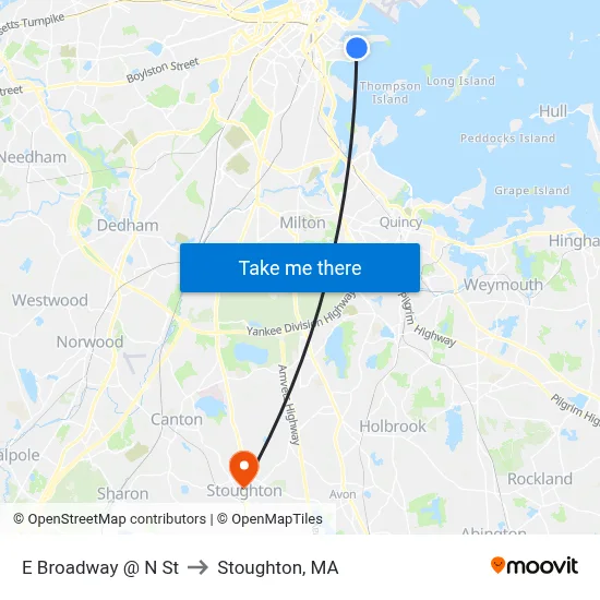 E Broadway @ N St to Stoughton, MA map
