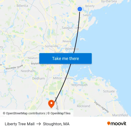 Liberty Tree Mall to Stoughton, MA map