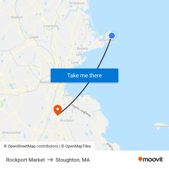 Rockport Market to Stoughton, MA map