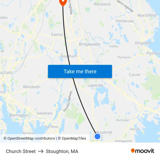 Church Street to Stoughton, MA map