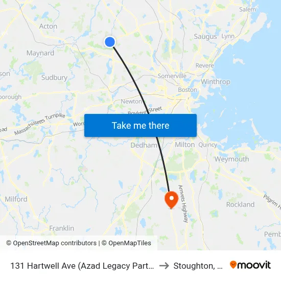 131 Hartwell Ave  (Azad Legacy Partners) to Stoughton, MA map