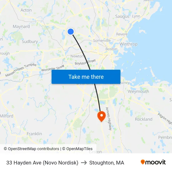 33 Hayden Ave (Novo Nordisk) to Stoughton, MA map