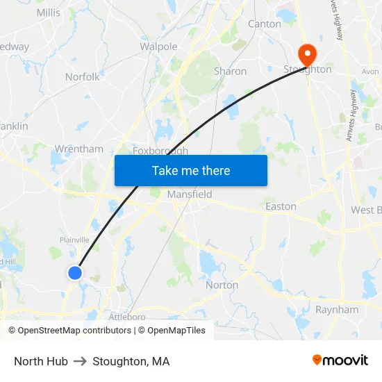 North Hub to Stoughton, MA map