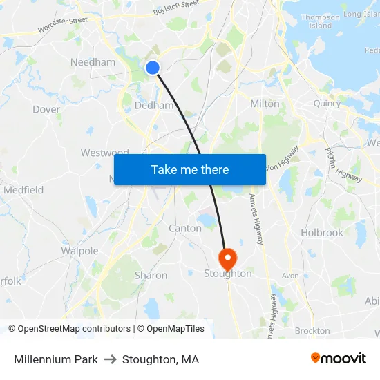 Millennium Park to Stoughton, MA map