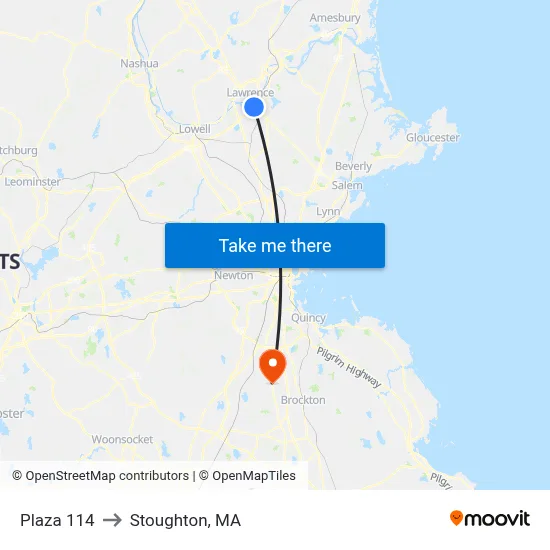 Plaza 114 to Stoughton, MA map