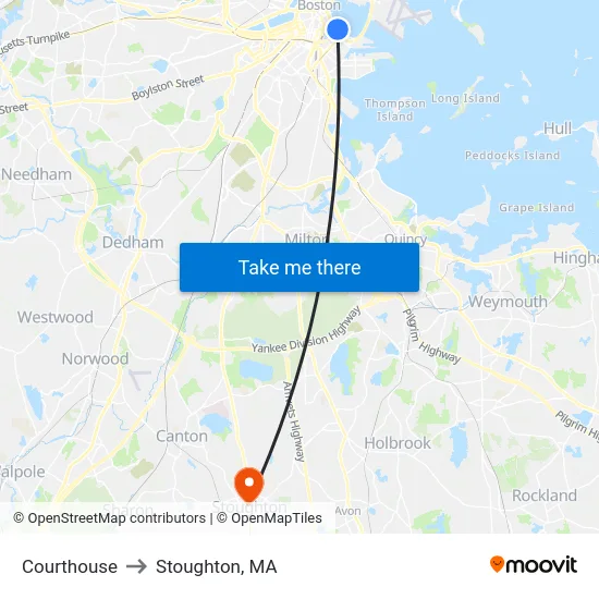 Courthouse to Stoughton, MA map