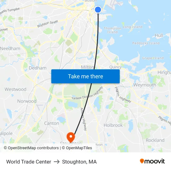 World Trade Center to Stoughton, MA map