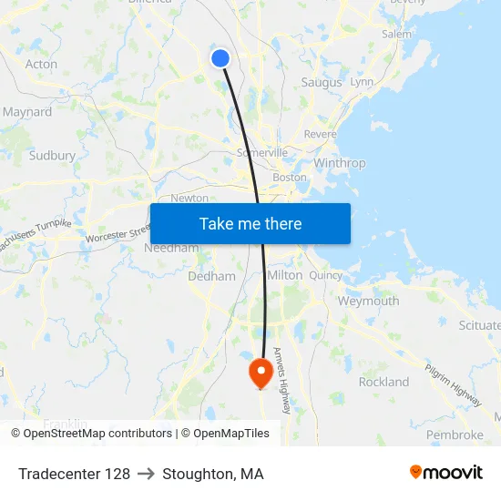 Tradecenter 128 to Stoughton, MA map