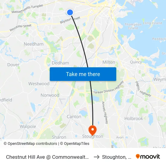 Chestnut Hill Ave @ Commonwealth Ave to Stoughton, MA map