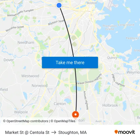 Market St @ Centola St to Stoughton, MA map