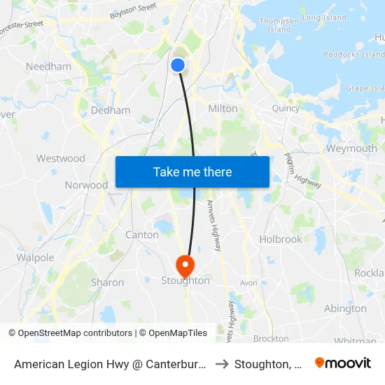 American Legion Hwy @ Canterbury St to Stoughton, MA map
