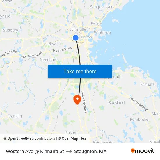 Western Ave @ Kinnaird St to Stoughton, MA map