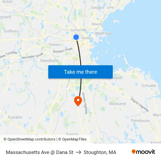 Massachusetts Ave @ Dana St to Stoughton, MA map