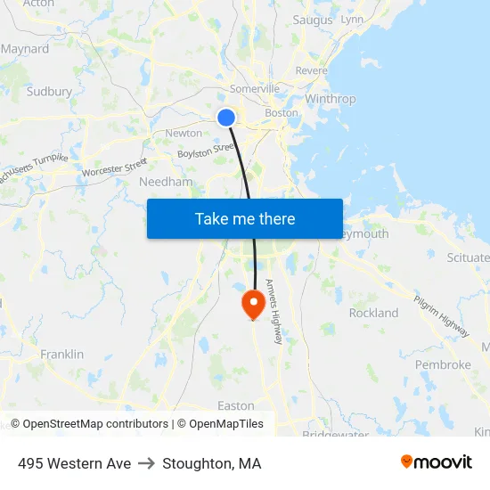 495 Western Ave to Stoughton, MA map