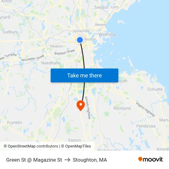 Green St @ Magazine St to Stoughton, MA map