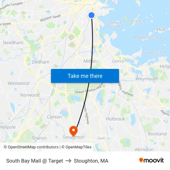 South Bay Mall @ Target to Stoughton, MA map