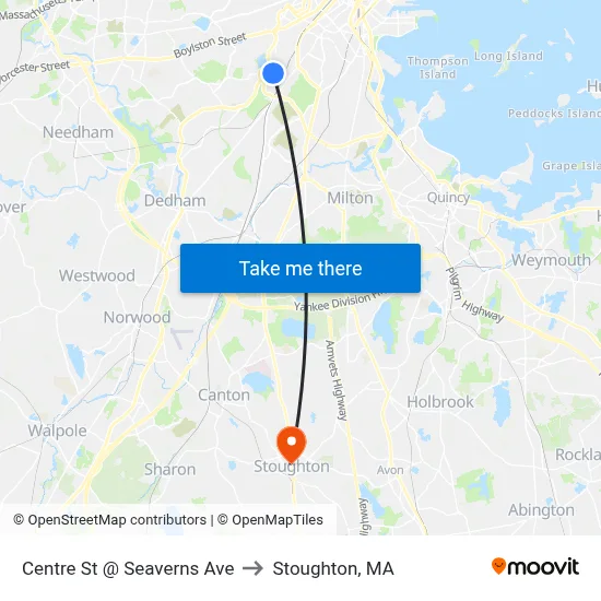 Centre St @ Seaverns Ave to Stoughton, MA map