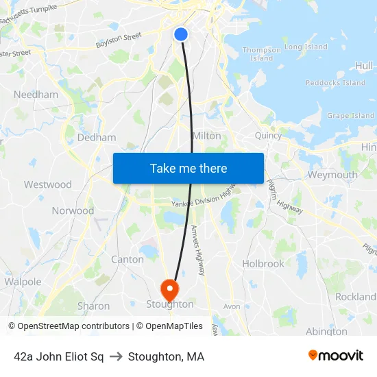 42a John Eliot Sq to Stoughton, MA map