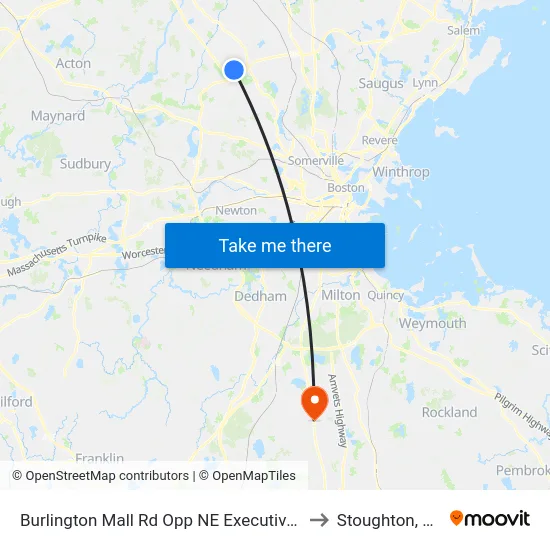 Burlington Mall Rd Opp NE Executive Pk to Stoughton, MA map