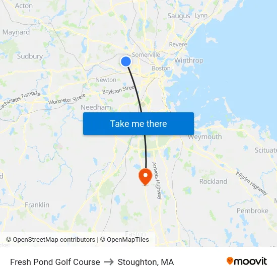 Fresh Pond Golf Course to Stoughton, MA map