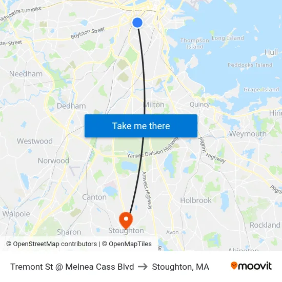 Tremont St @ Melnea Cass Blvd to Stoughton, MA map