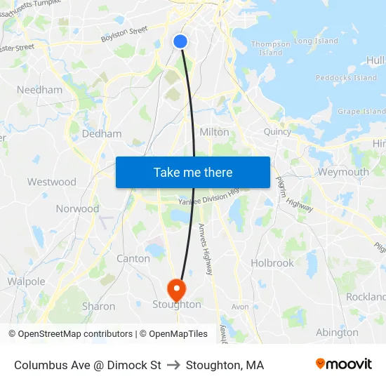 Columbus Ave @ Dimock St to Stoughton, MA map
