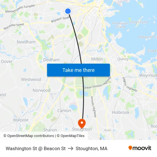 Washington St @ Beacon St to Stoughton, MA map