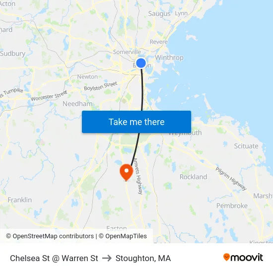 Chelsea St @ Warren St to Stoughton, MA map